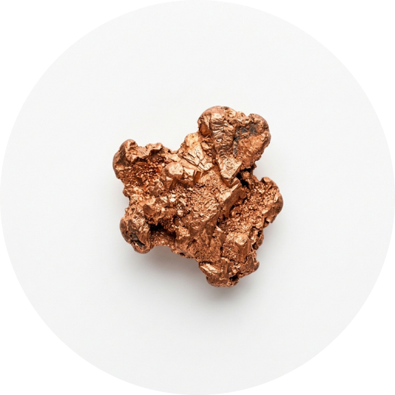 Raw copper ore on a white background