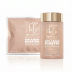 Halo Beauty Body & Brain Booster supplement bottle and packaging on a white background