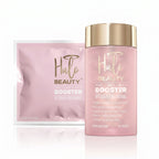 Halo Beauty Booster supplement bottle and packet on a white background