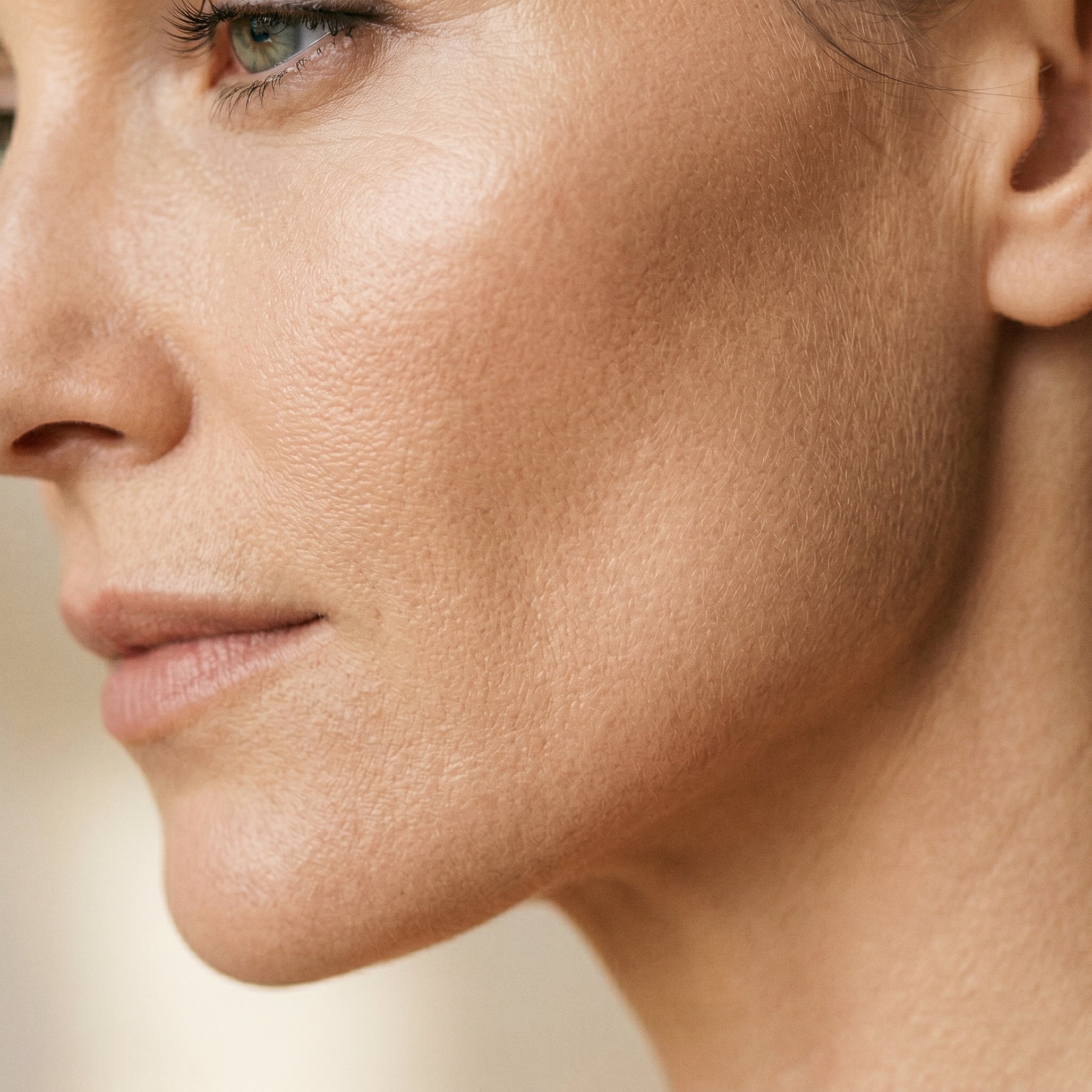 Close-up of a woman's face with smooth skin