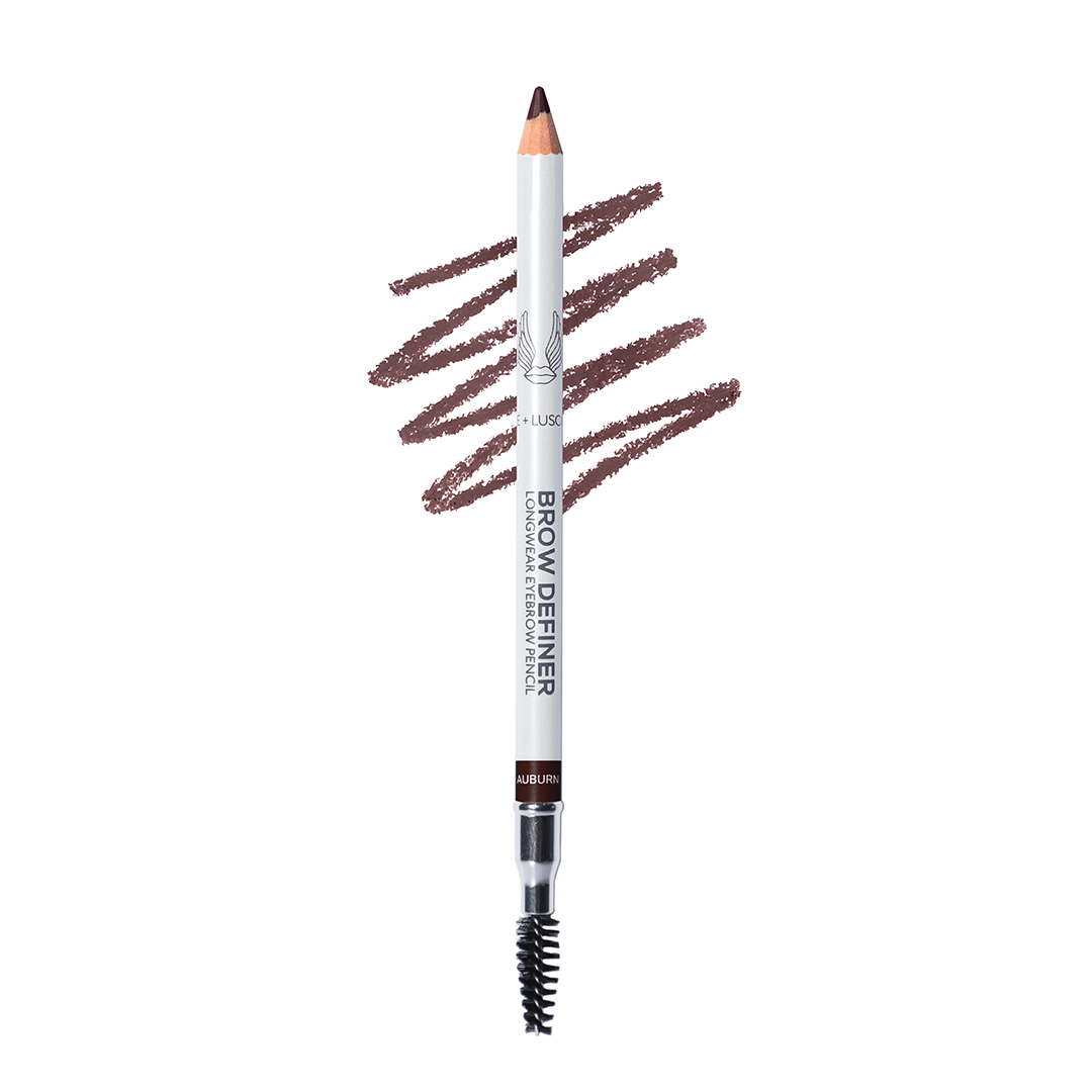 Brow definer pencil with brown strokes on a white background