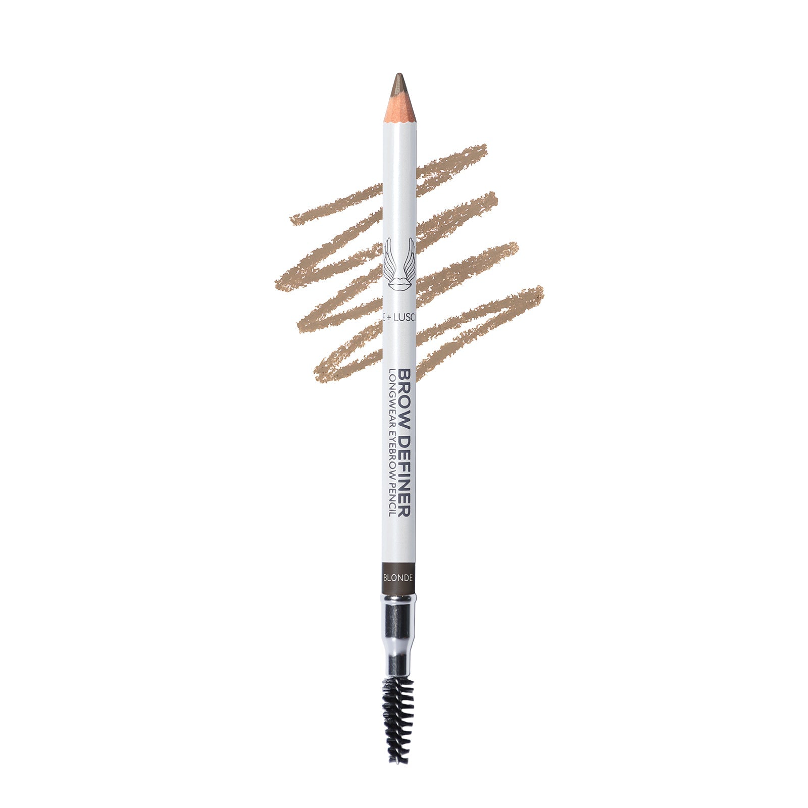 Eyebrow definer pencil with brown strokes on a white background