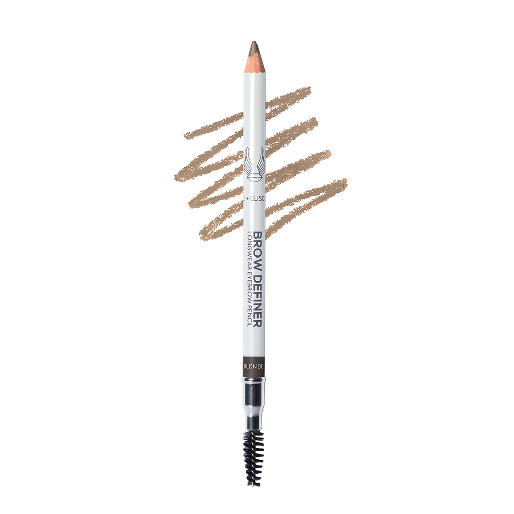 Brow definer pencil with brown strokes on a white background