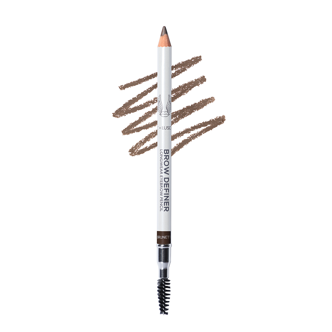 Brow definer pencil with brown strokes on a white background