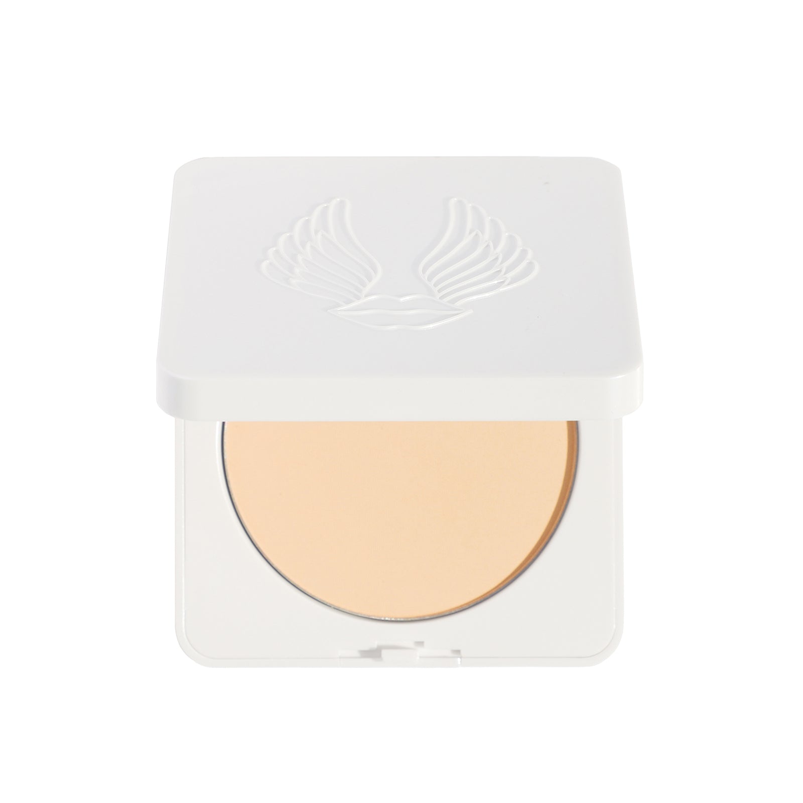 Compact powder in a white case on a white background