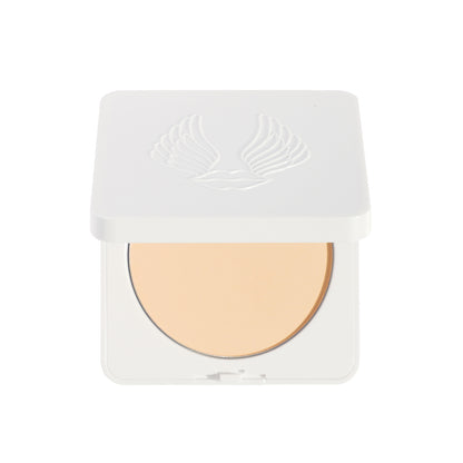 Compact powder in a white case on a white background