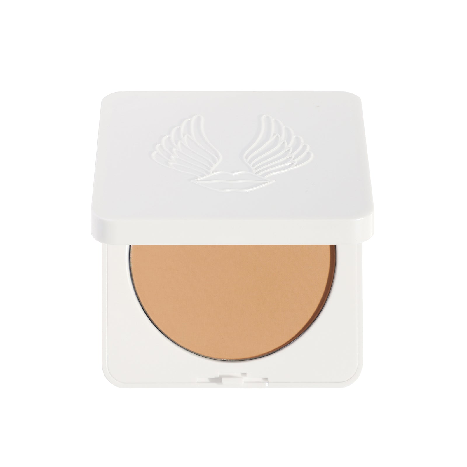Compact powder in a white case on a white background