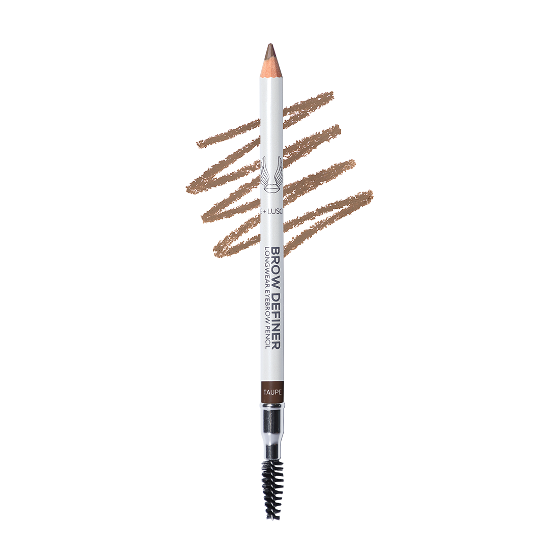 Brow definer pencil with brown strokes on a white background
