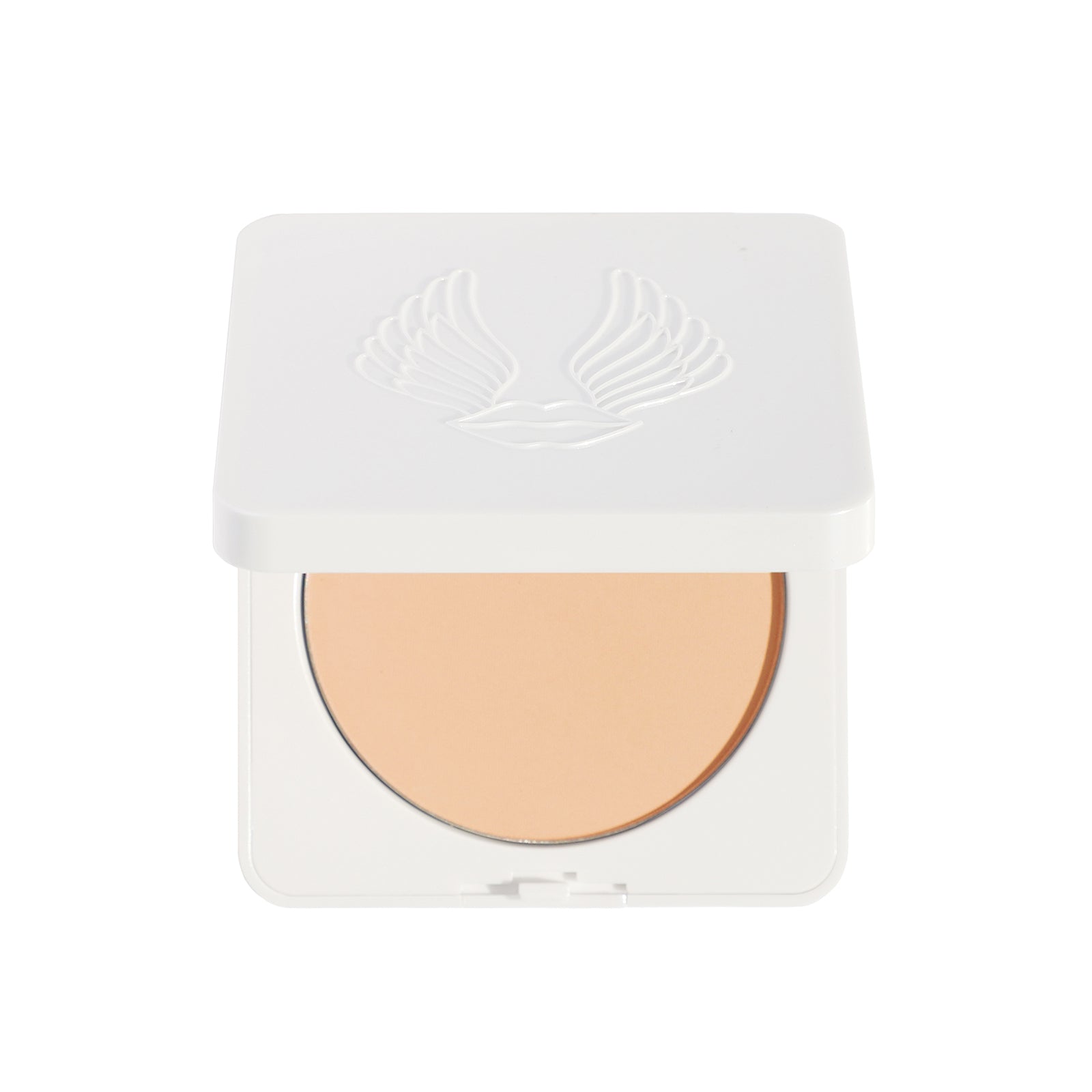Compact powder in a white case on a white background